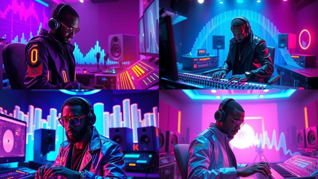 Futuristic Music Studio with Holographic Sound Waves