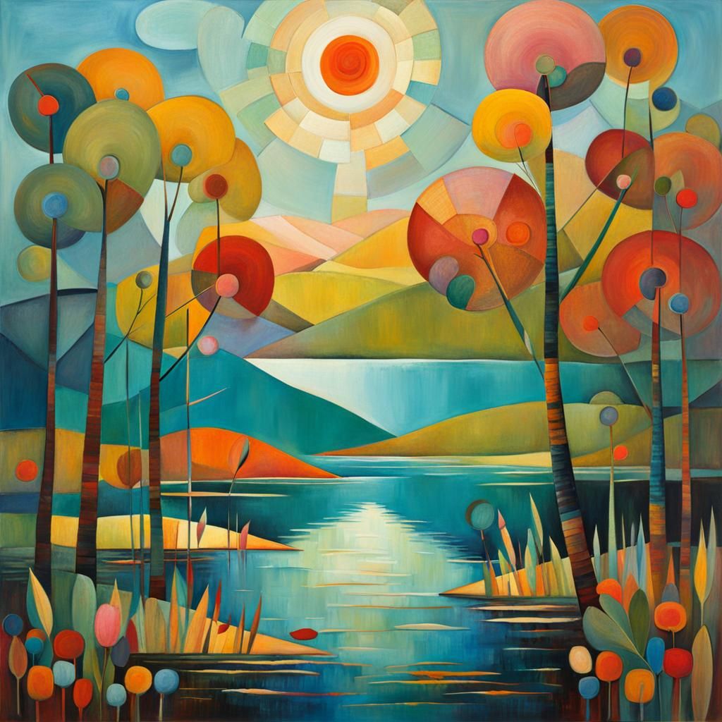 Tranquil Lake in Tachisme Style