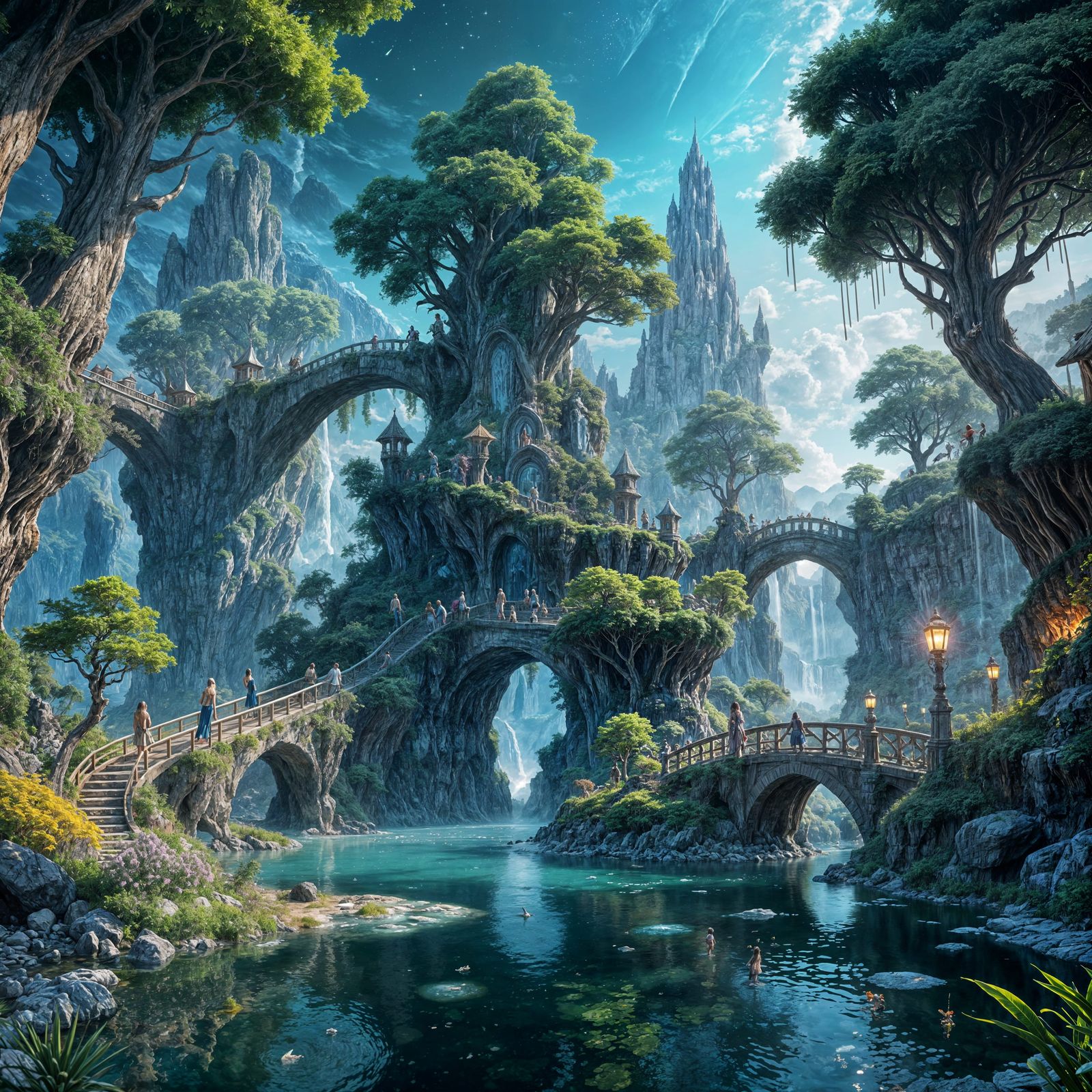 Epic Floating Islands Above Abyss with Crystal Palace