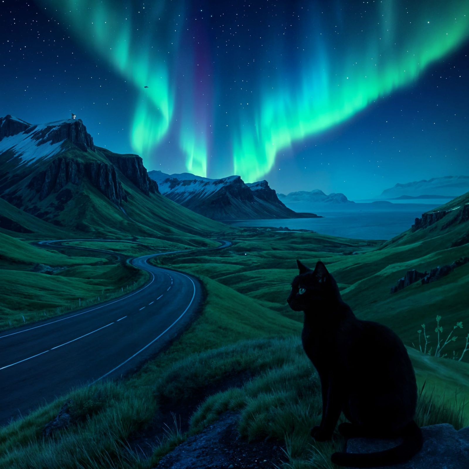 Watercolor Animation of Cat on Iceland's Route 93