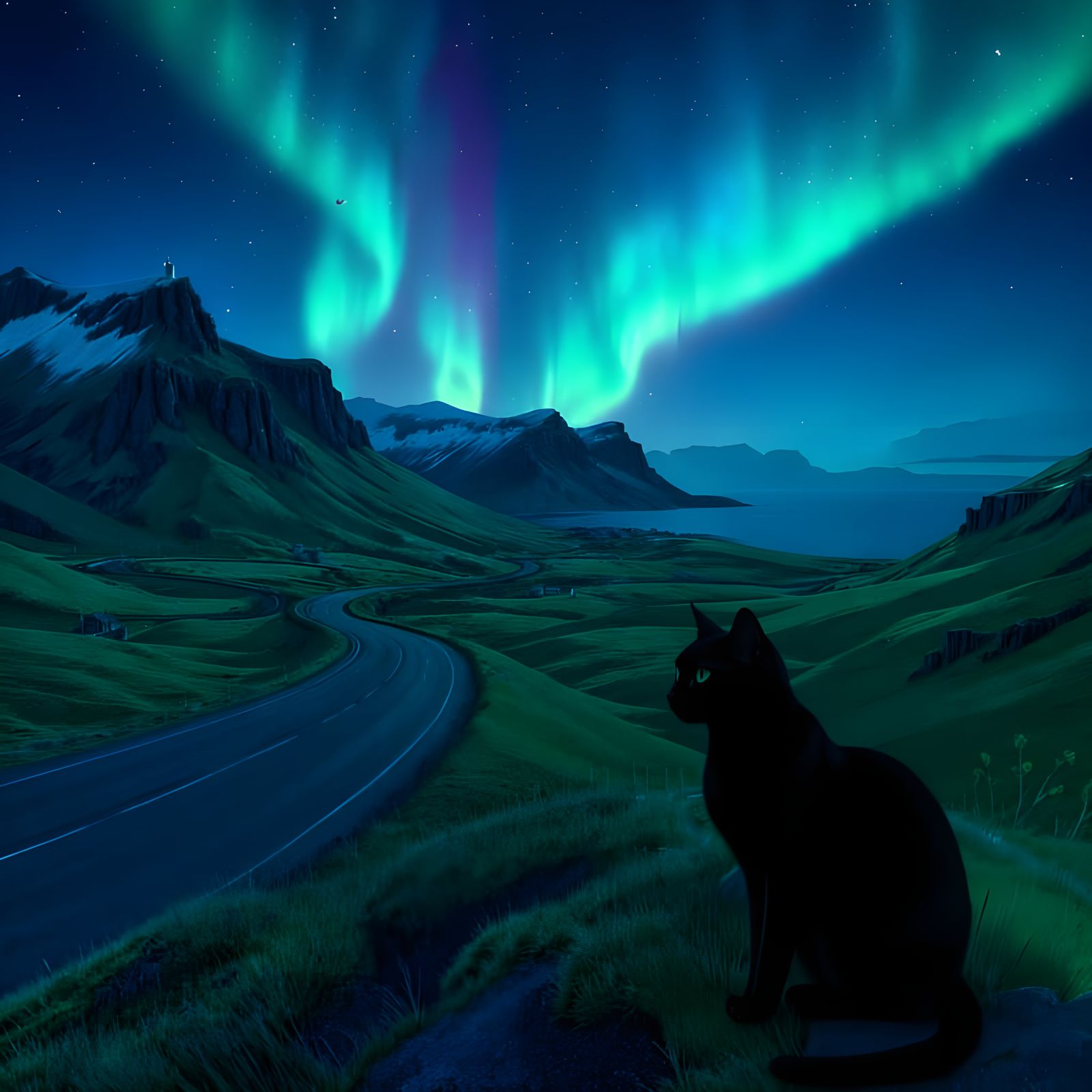 Watercolor Animation of Cat on Iceland's Route 93