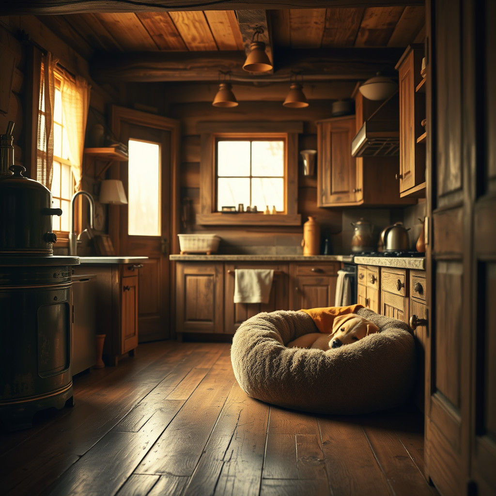 Rustic Cabin Kitchen with Puppy, Dutch Masters Style