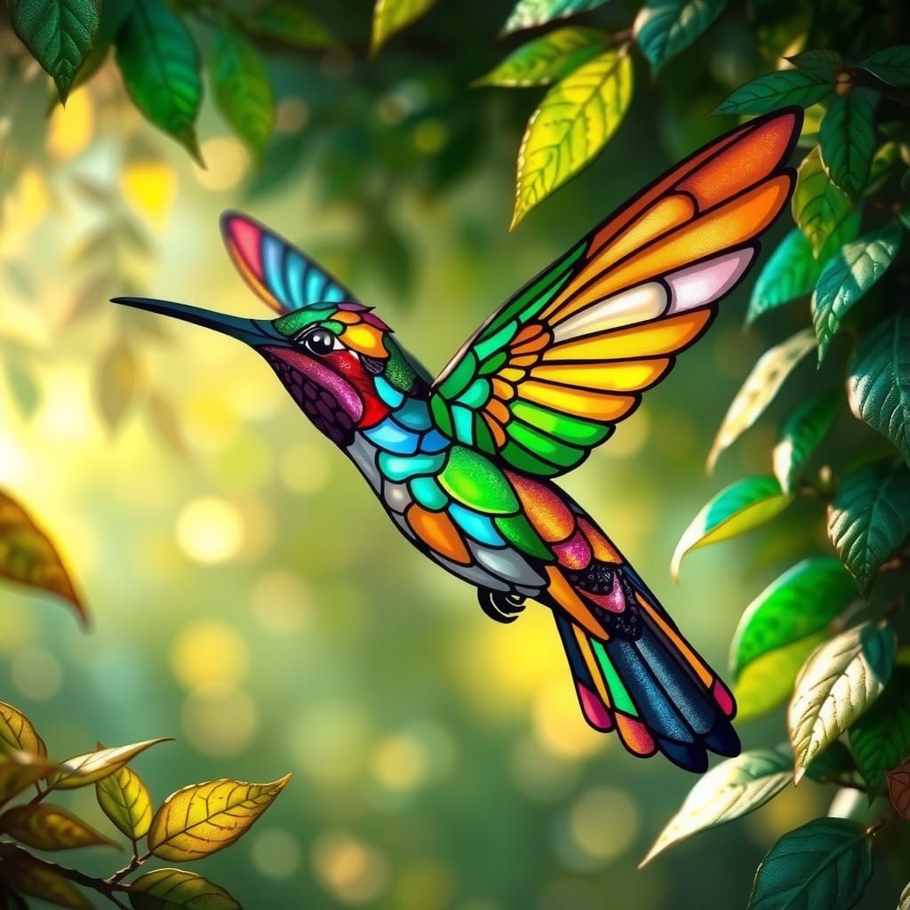 Abstract Animals - Stained Glass Hummingbird