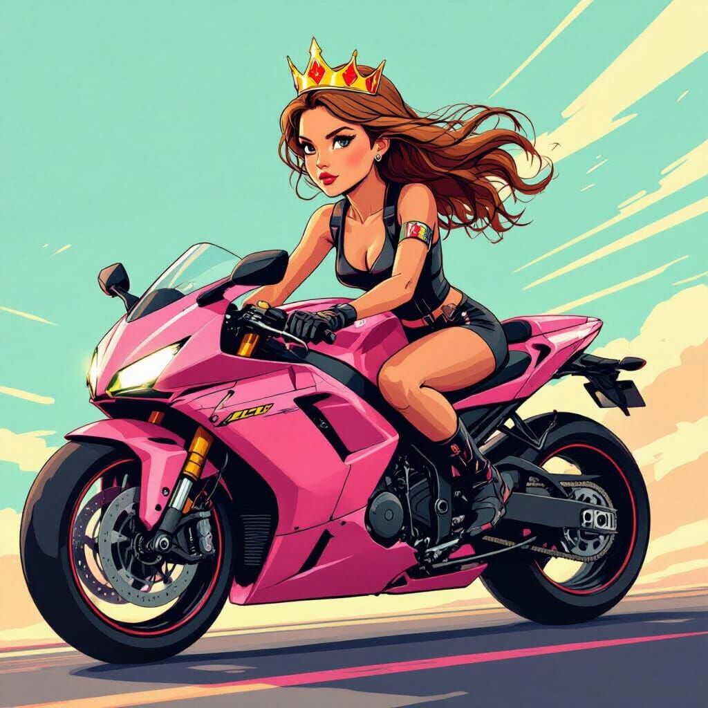 Girl on Pink Motorcycle in Nagel and Mead Style