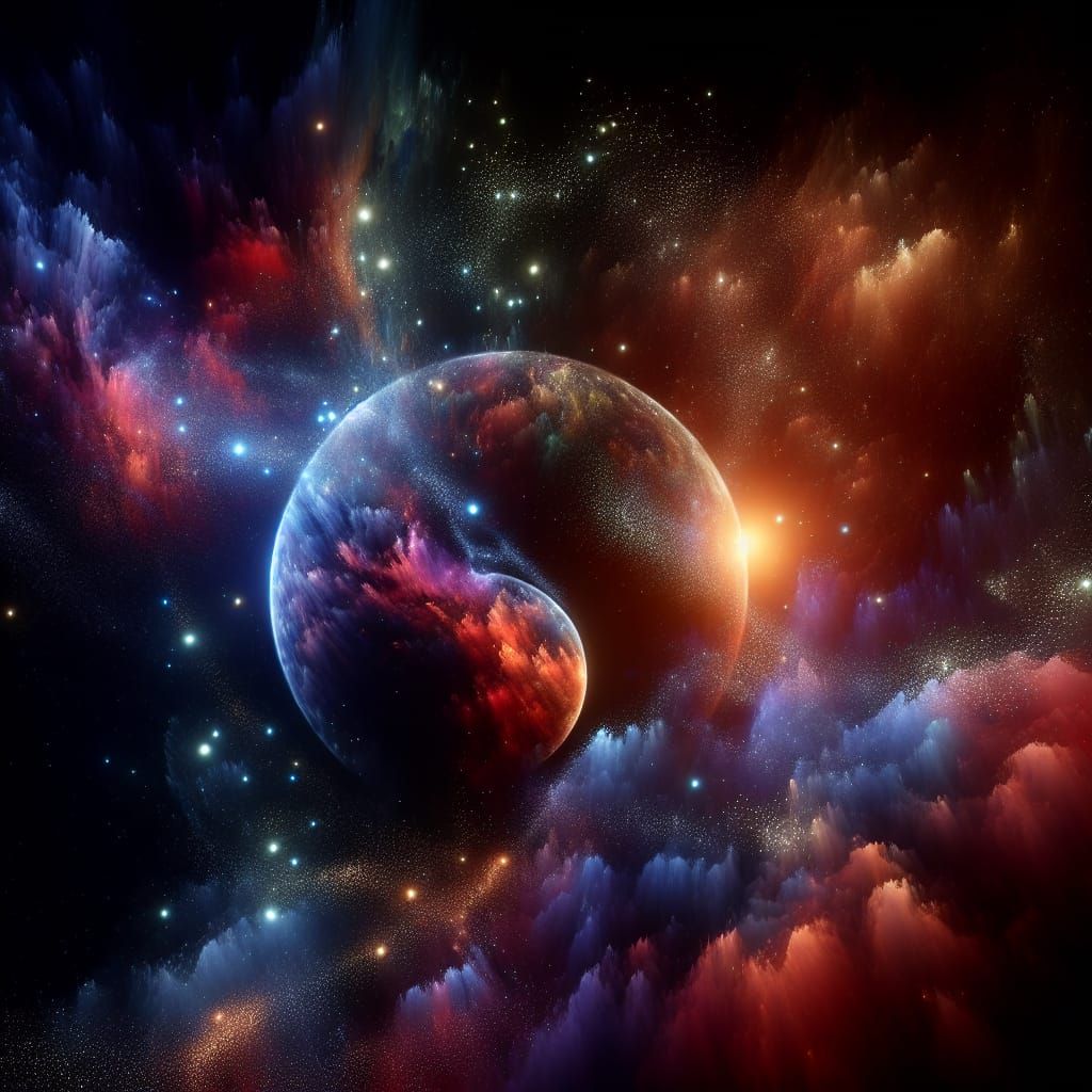 Planetary Collision in Starry Space: Digital Art