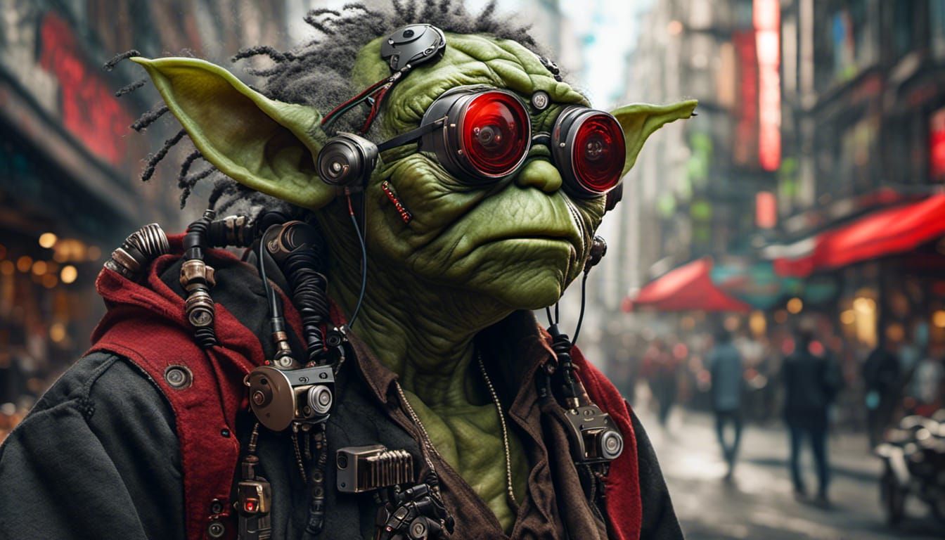 Steampunk Cyborg Yoda with Robotic Implants