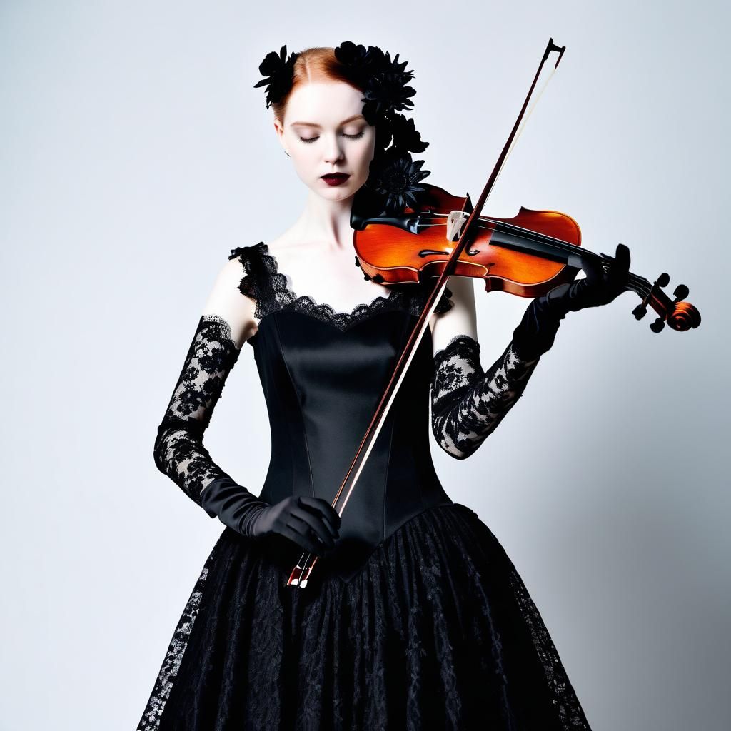 Woman with Violin and Black Flowers