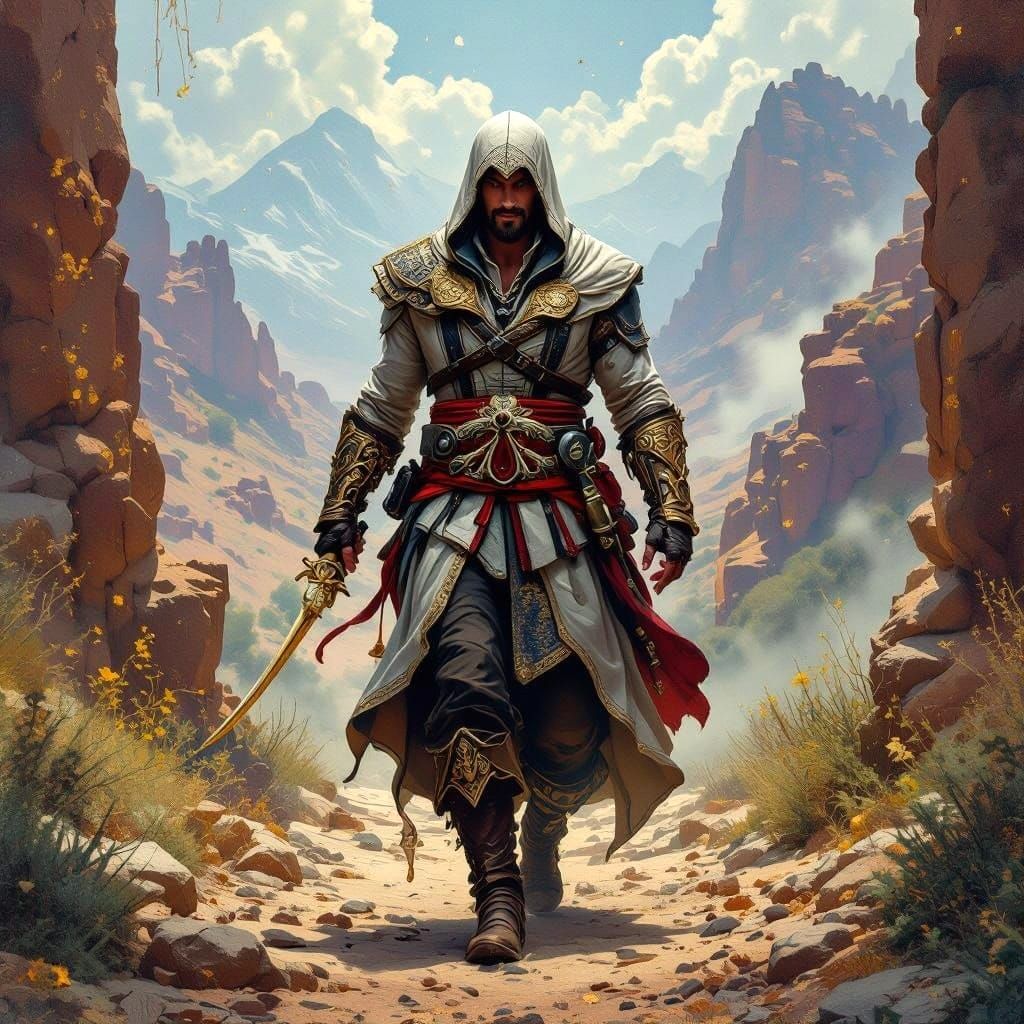 Dazzling Oil Painting of Confident Assassin Warrior