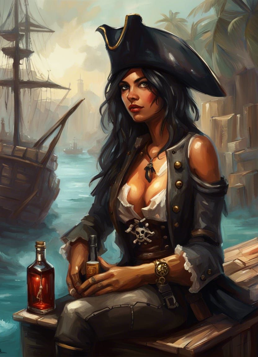 Beautiful Pirate Lady Portrait in Anime Style