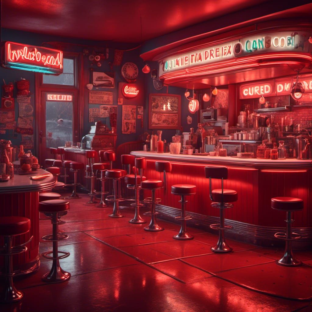 a retro drive in take out, servers rollerblades canopy, red and white <lora:RetroRockabilly:1.0>