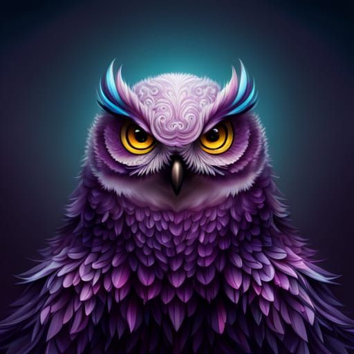 Cute Blue Owl with Fractal Flowers in Pixel Art