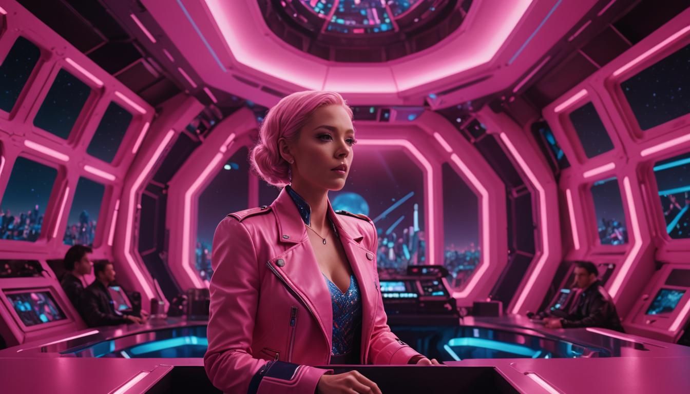 Pink Performs on Spaceship Stage in Anime Art Deco