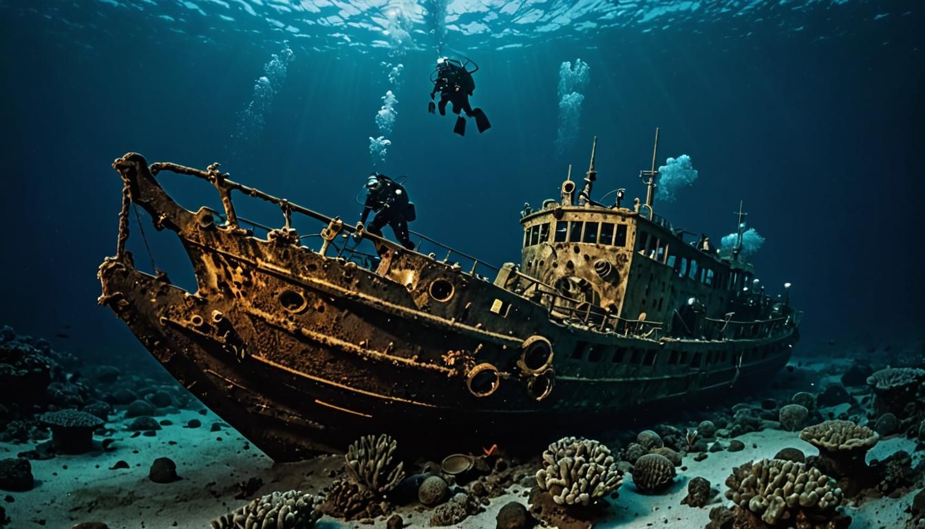 Underwater WWII Shipwreck Night Diving Photography