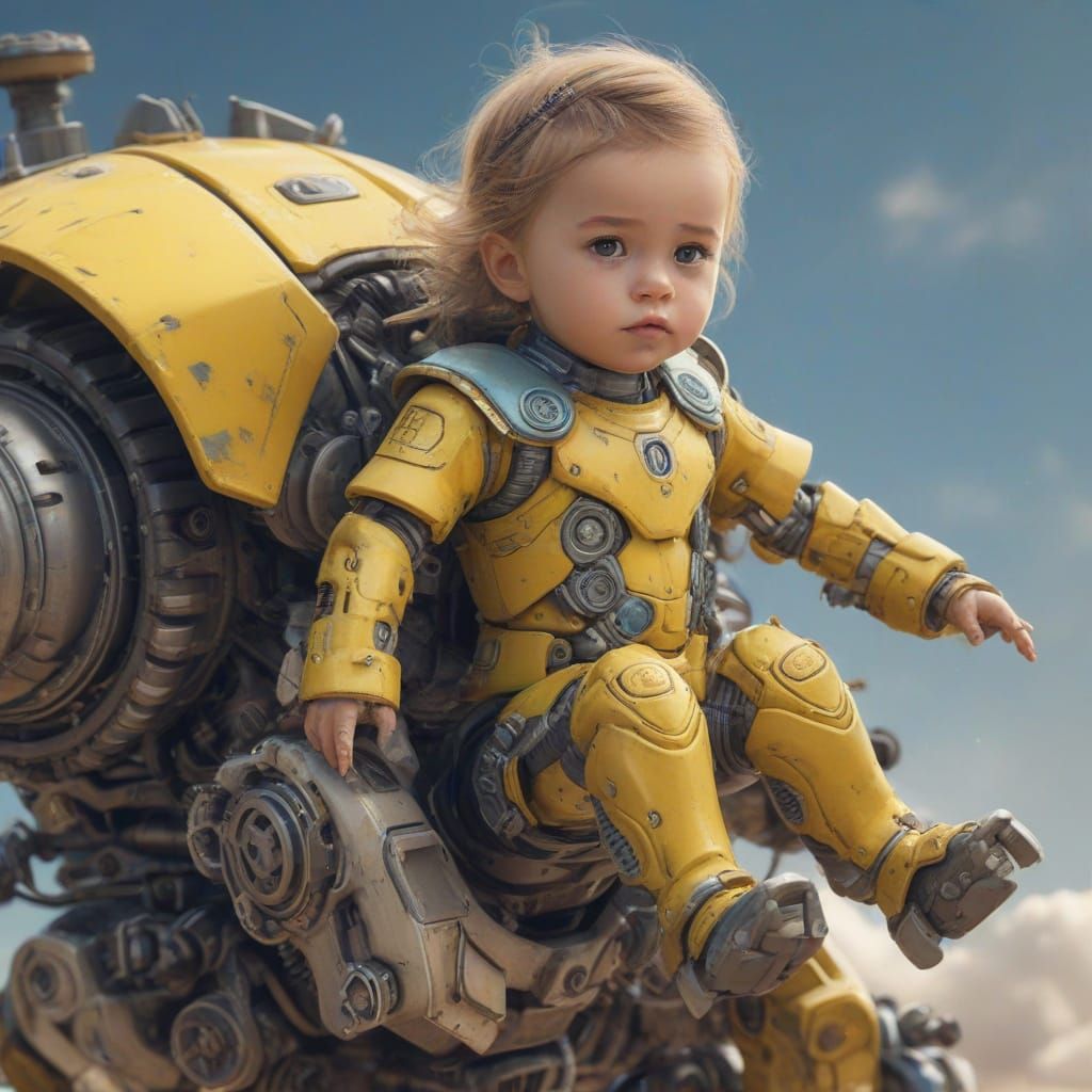 Girl Riding Cyberpunk Turtle in Vibrant Digital Art