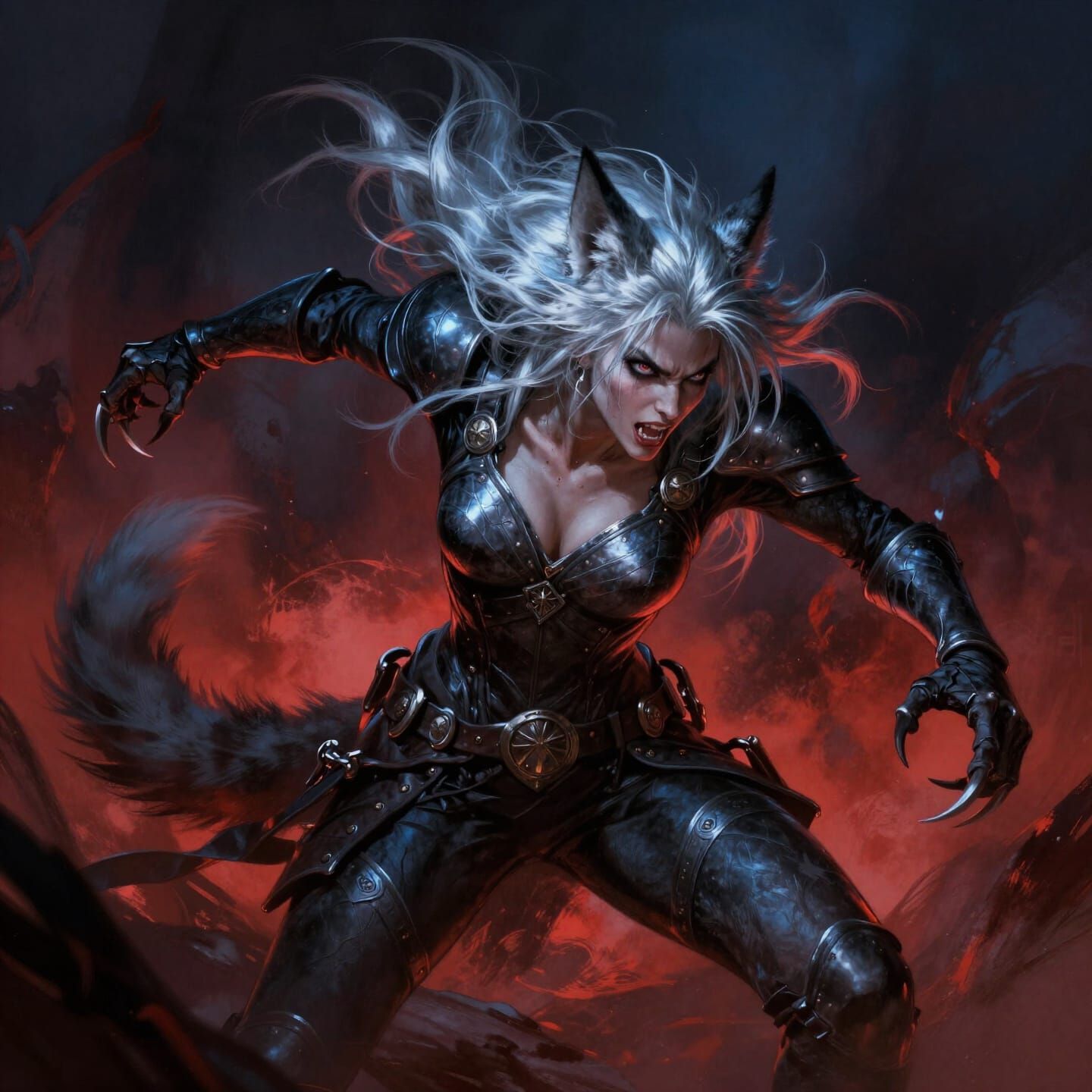 Silver Haired Werewolf In Battle Armor