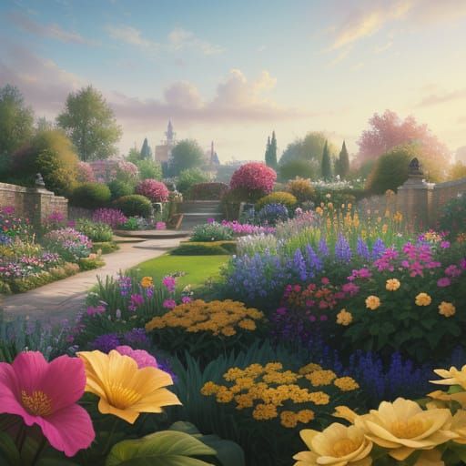 Vibrant Floral Oasis in Warm Golden Light