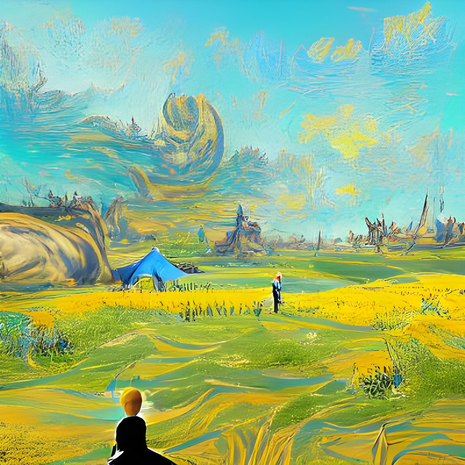 Painter in Sunny Field, Detailed Matte Painting