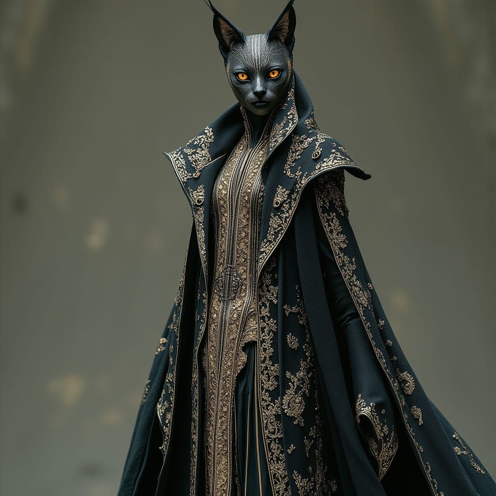 Elegant Feline Ambassador in Ancient, Mystical Attire