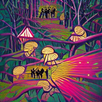 Pixie Rave in the Woods: Woodcut Concept Art