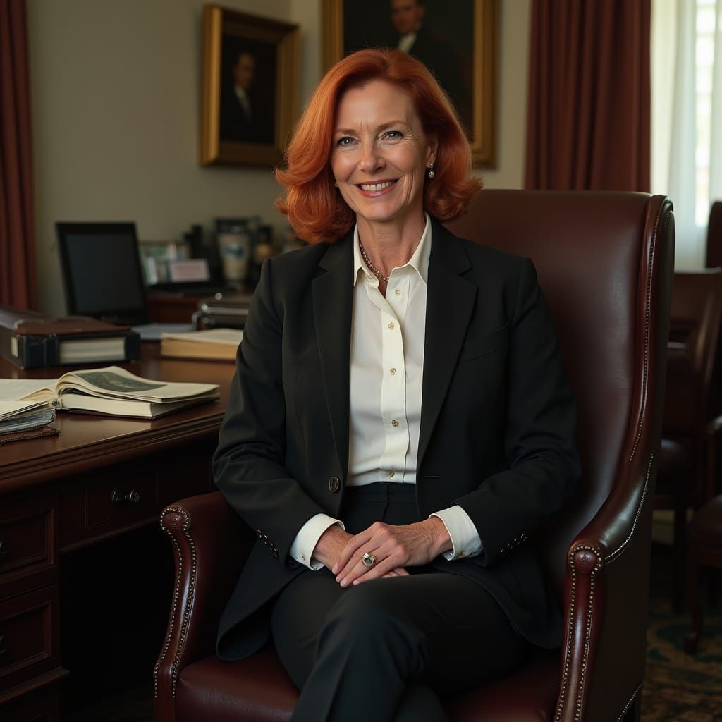 American Woman in Office, Hyperrealistic Photo