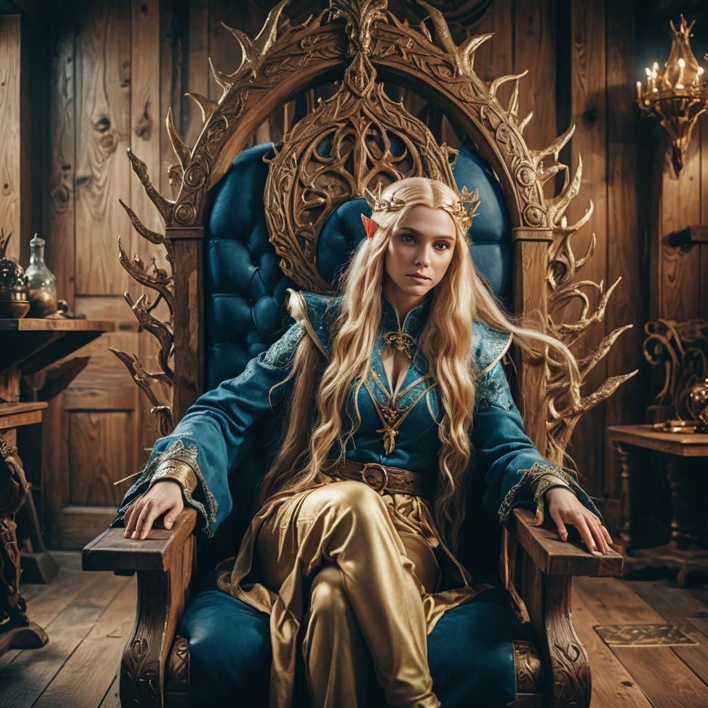 Elf Wizard in Wooden Room: Cinematic Film Still