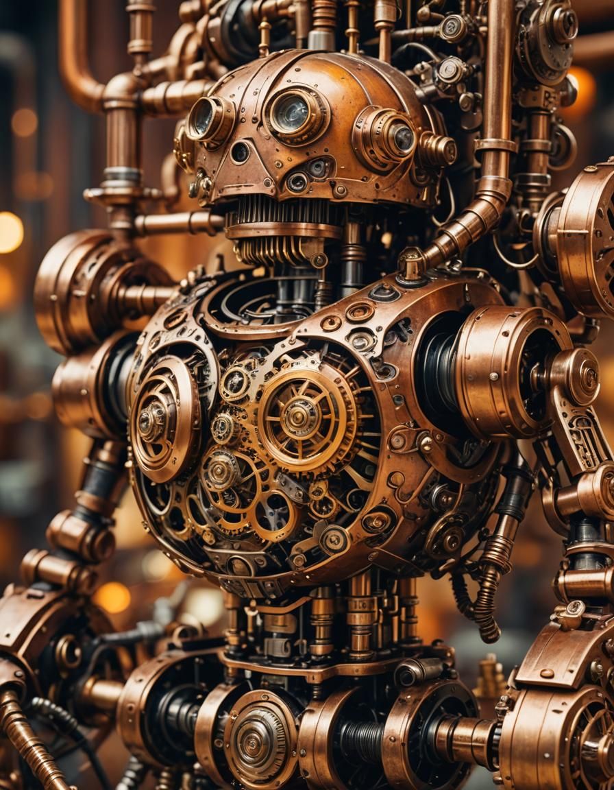 Steampunk Robot Sculpture of Mechanical Pumpkin