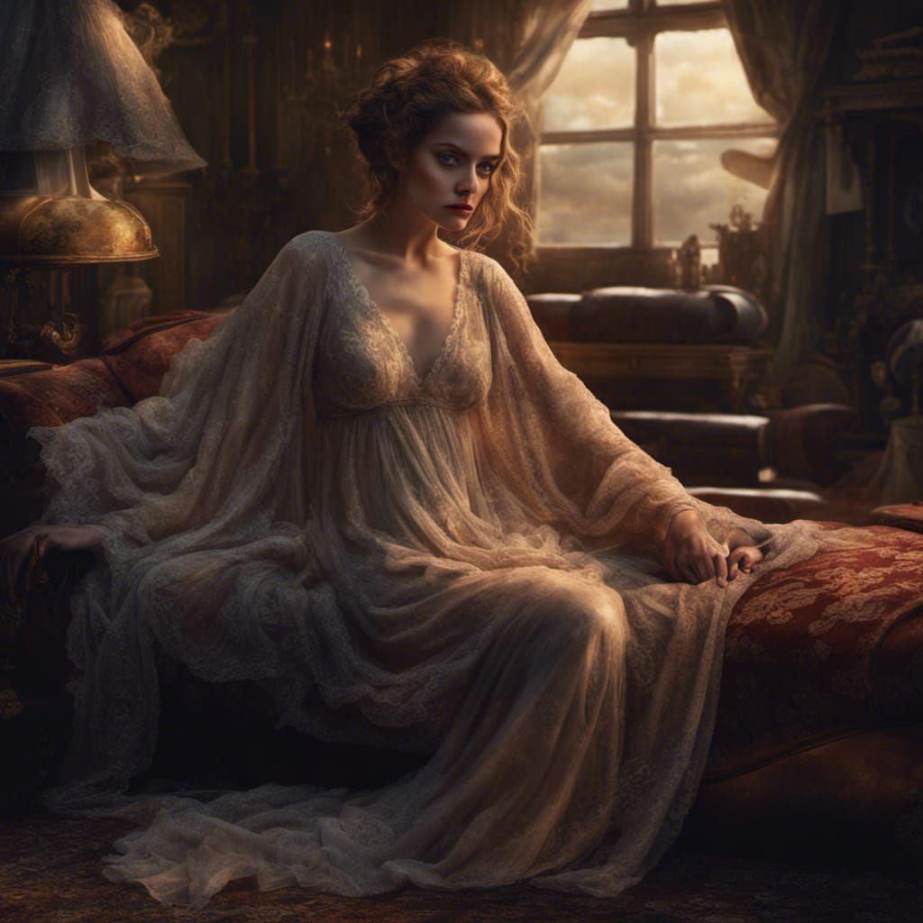 Stunning Irish Woman in Sheer Nightgown