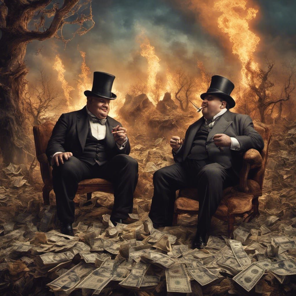 Capitalists Survey Burning Landscape: Detailed Matte Paintin...