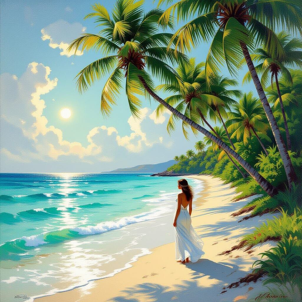 Serene Woman on Shore in Impressionist Style