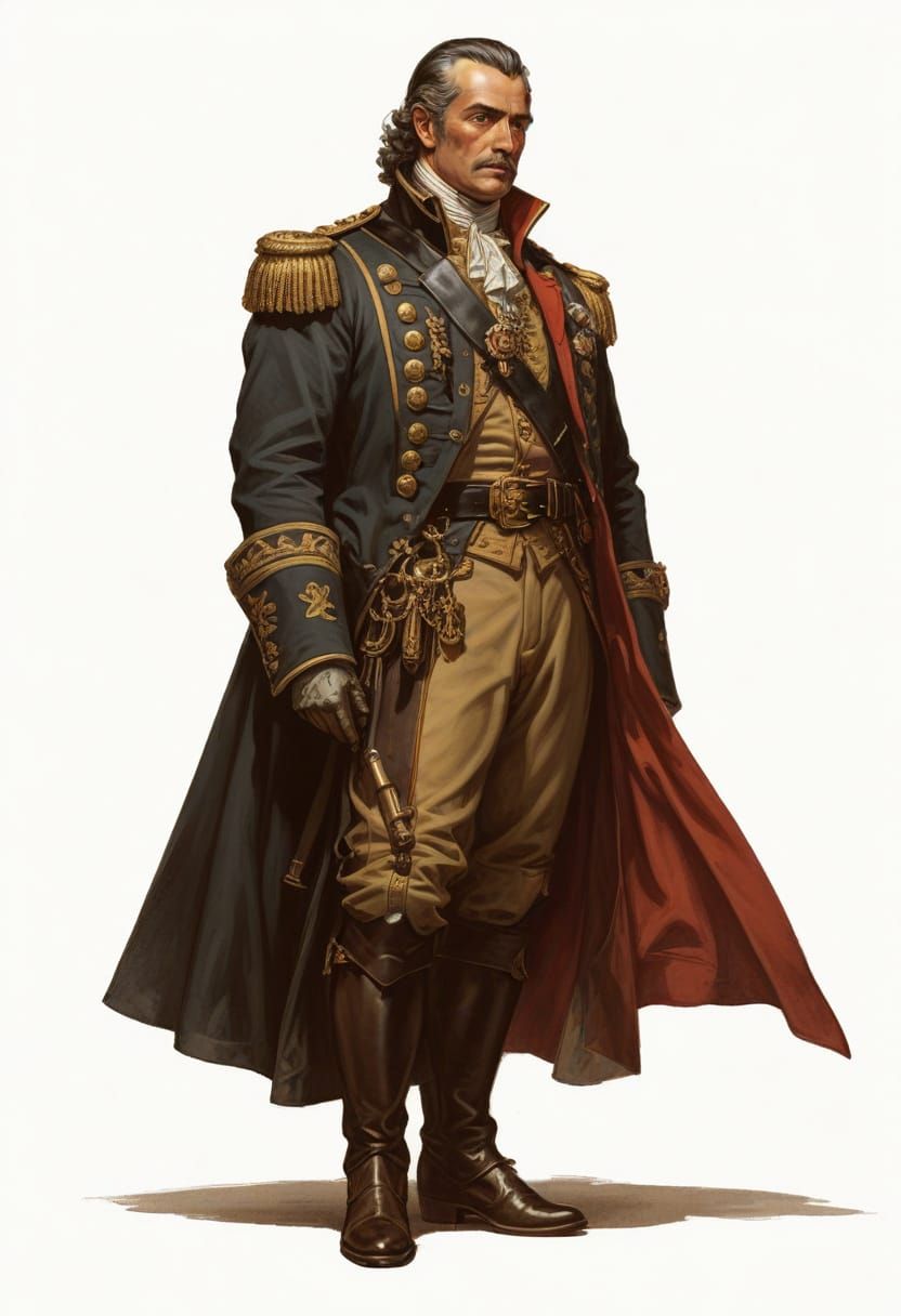 18th Century Portuguese Naval Officer in Heroic Fantasy Atti...