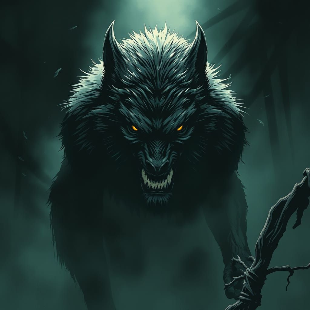 Terrifying Werewolf in Dark Comic Book Art