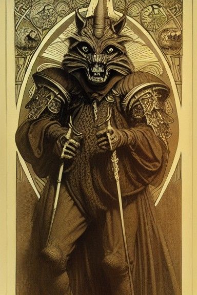 Creepy Wolf Knight Portrait in Horror Style