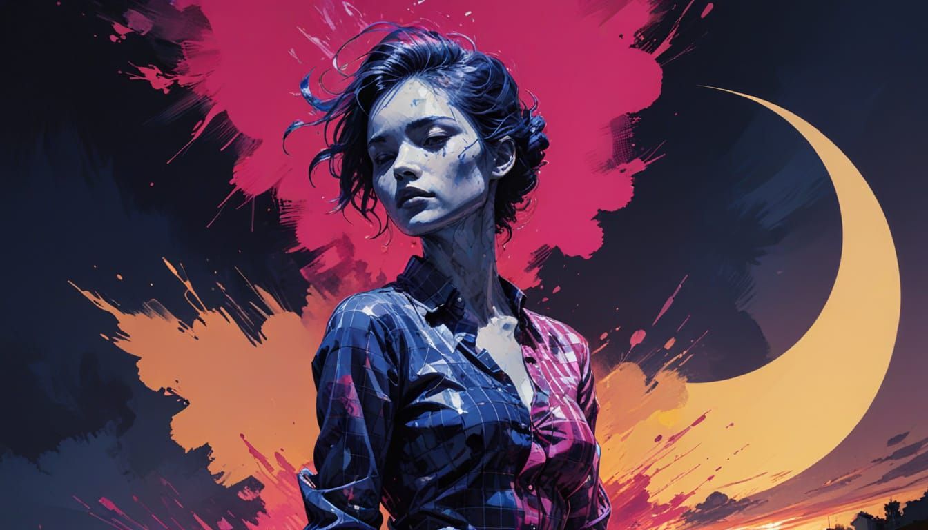 Surreal Sunset Portrait in Vibrant Holographic Style