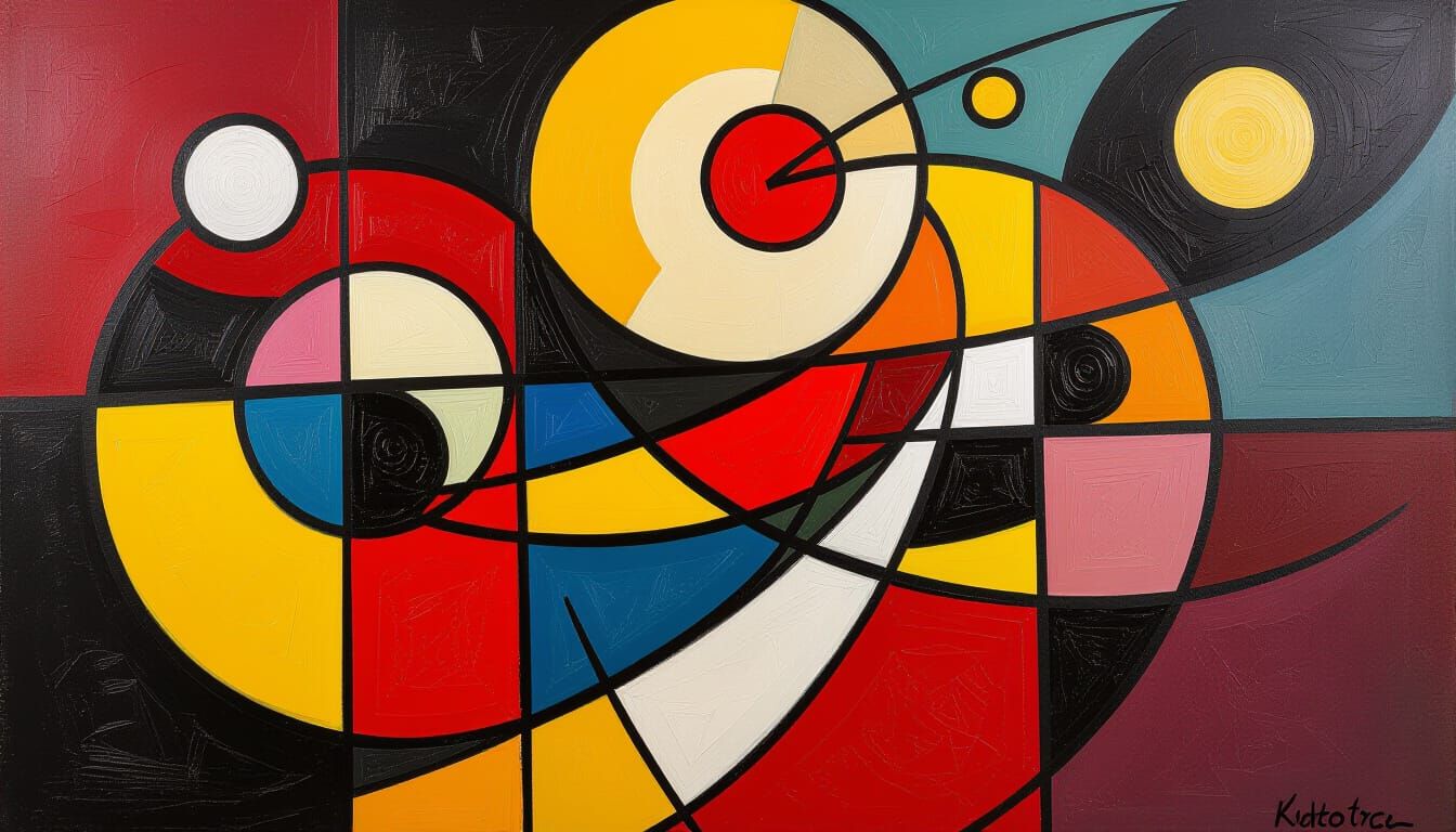 Abstract Oil Painting with Red, Black, and Yellow