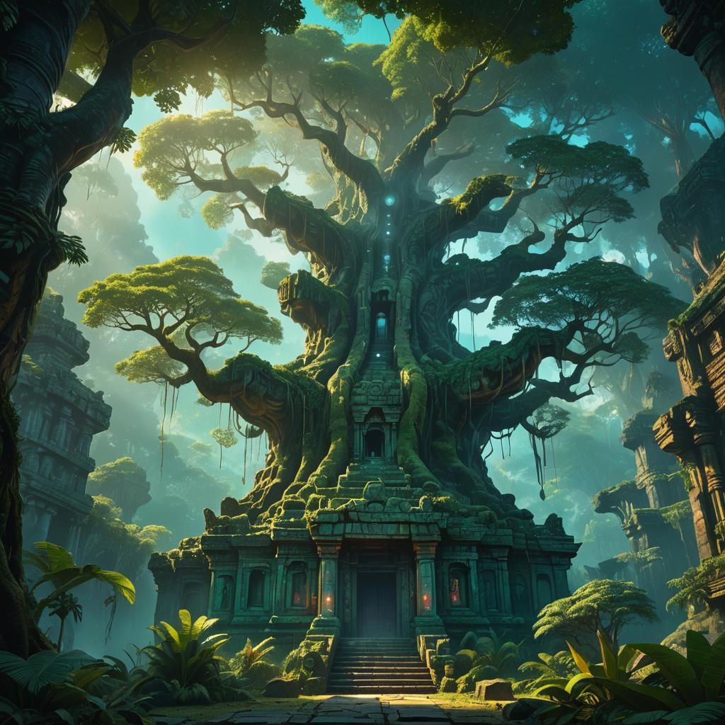 Glowing Tree at Ancient Jungle Temple