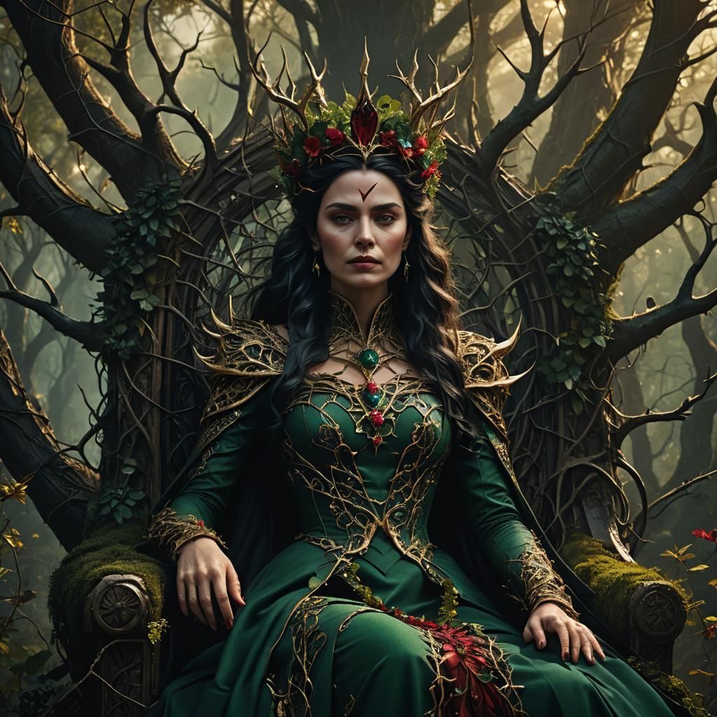 Thorn Queen on Twisted Throne in Dark Forest