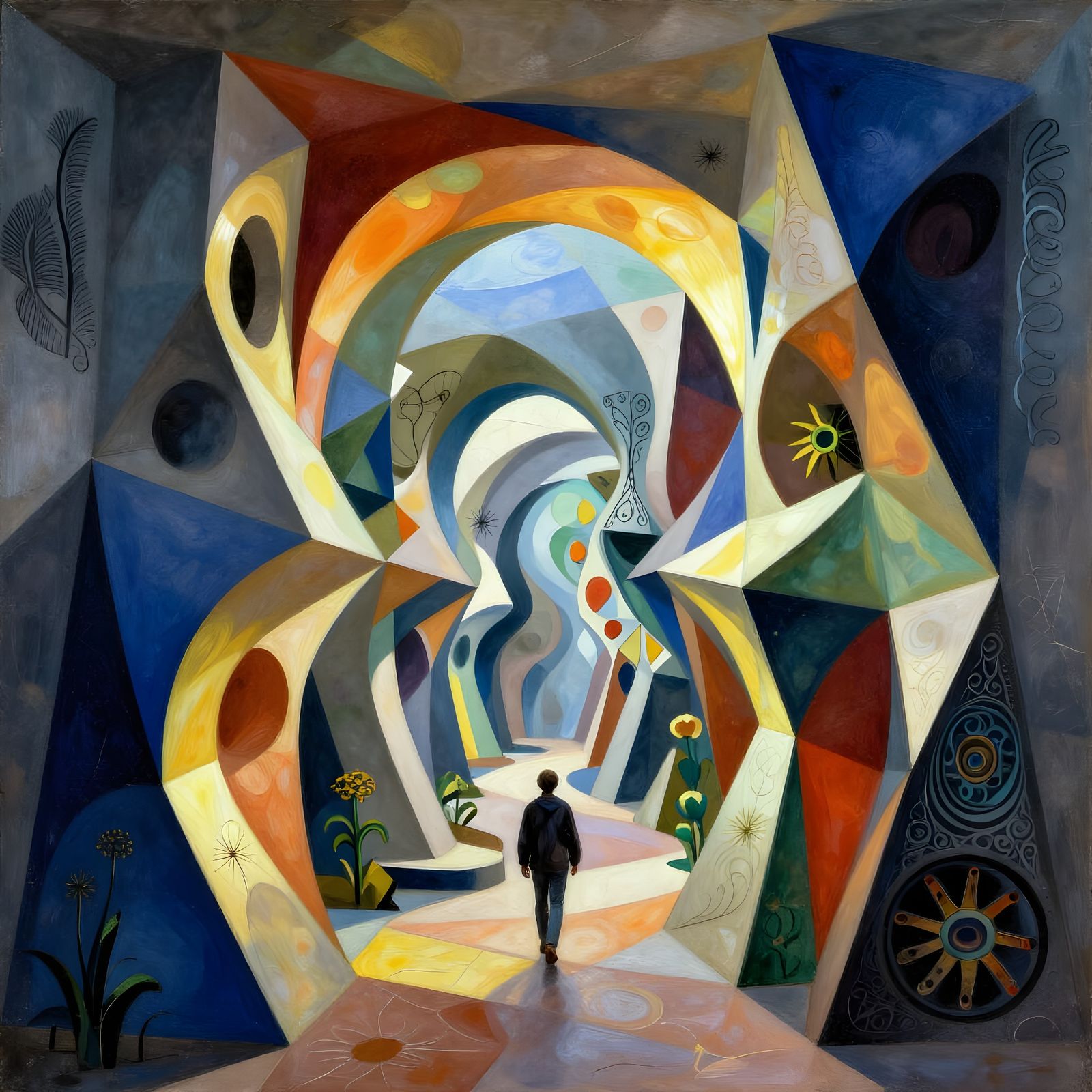 Figure on Path to Abstract Cubist Biophilic Geometry