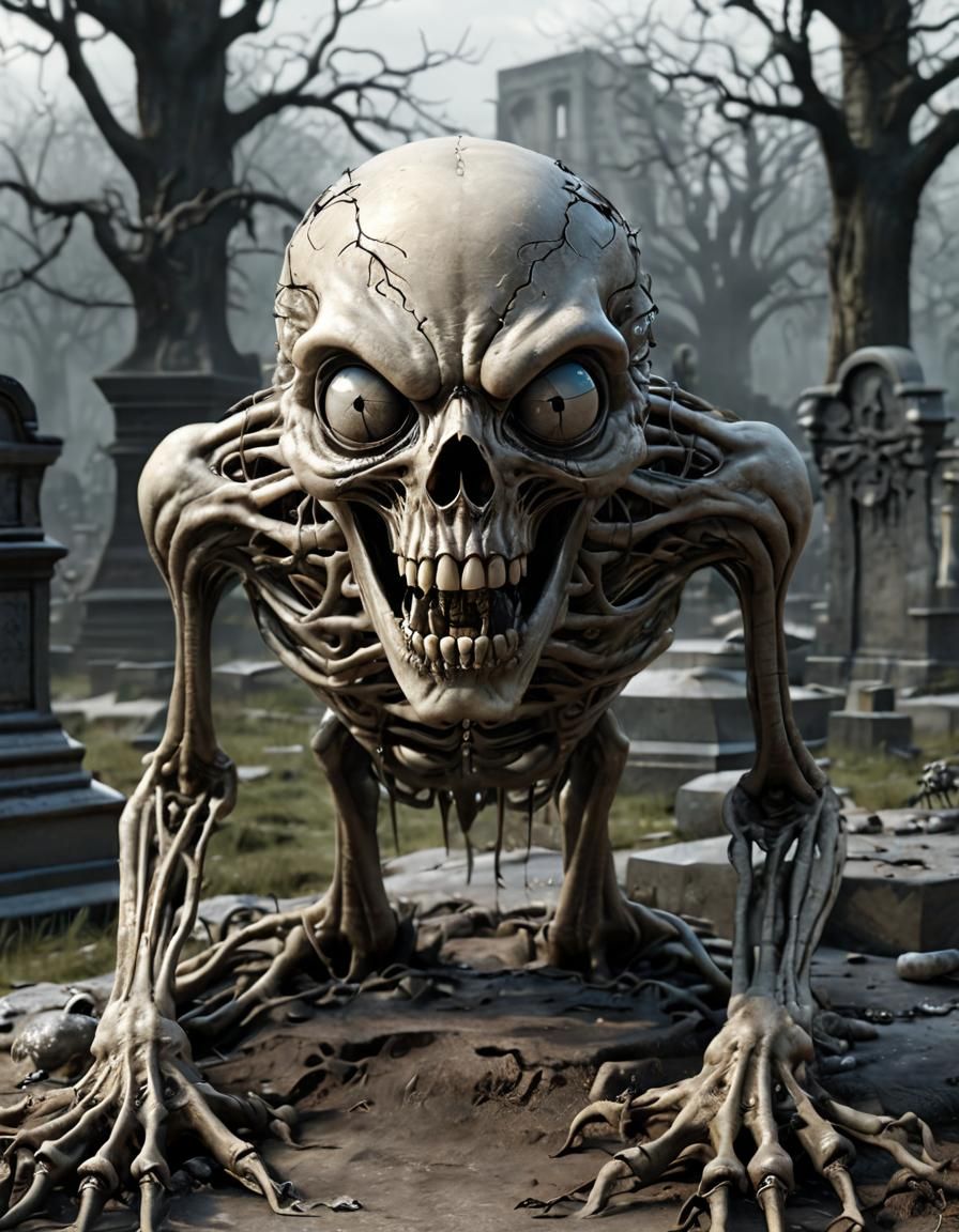 Evil Monster with Goopy Eyes in Graveyard, Anatomical Horror