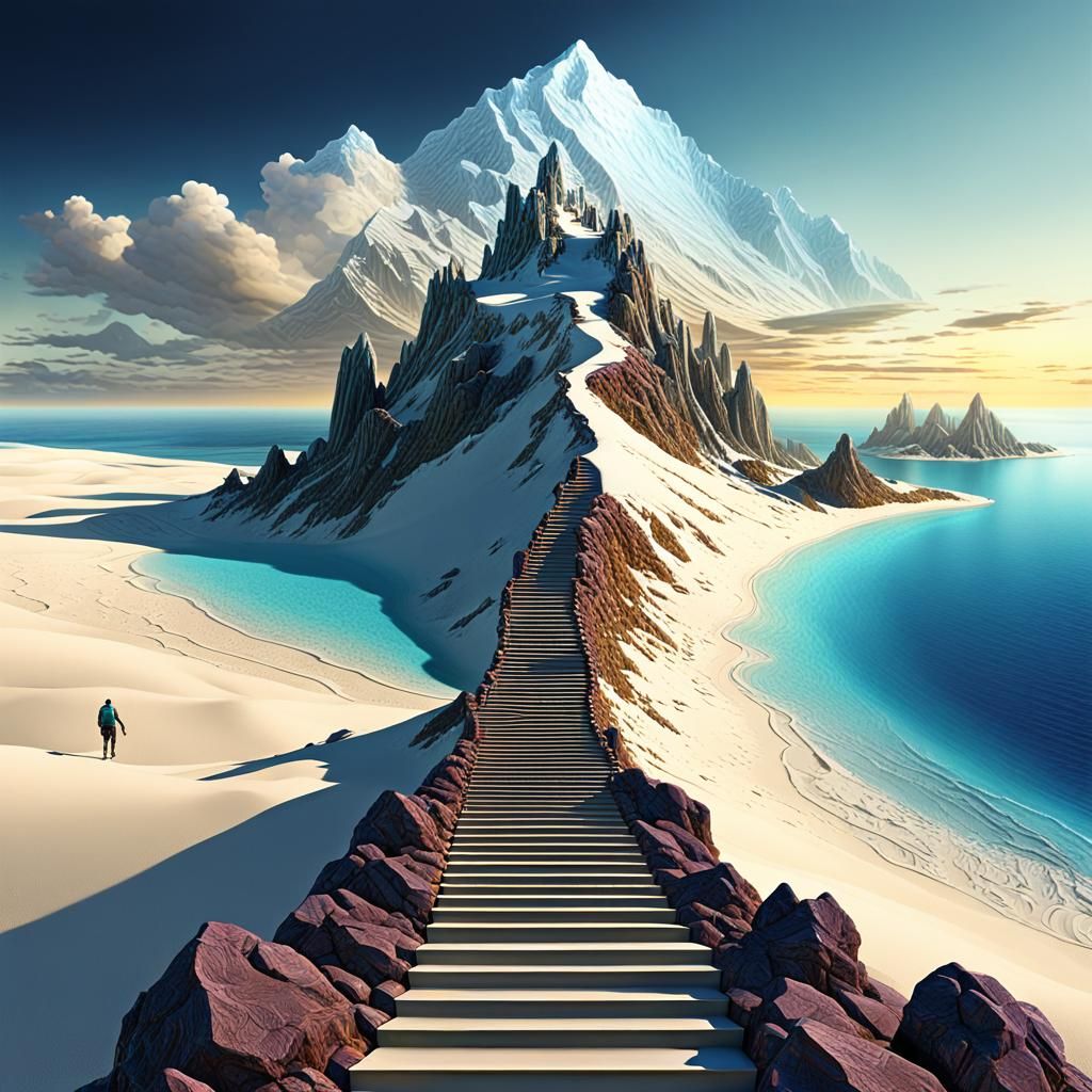 Mountain Climber's Beach Summit: Fantasy Concept Art