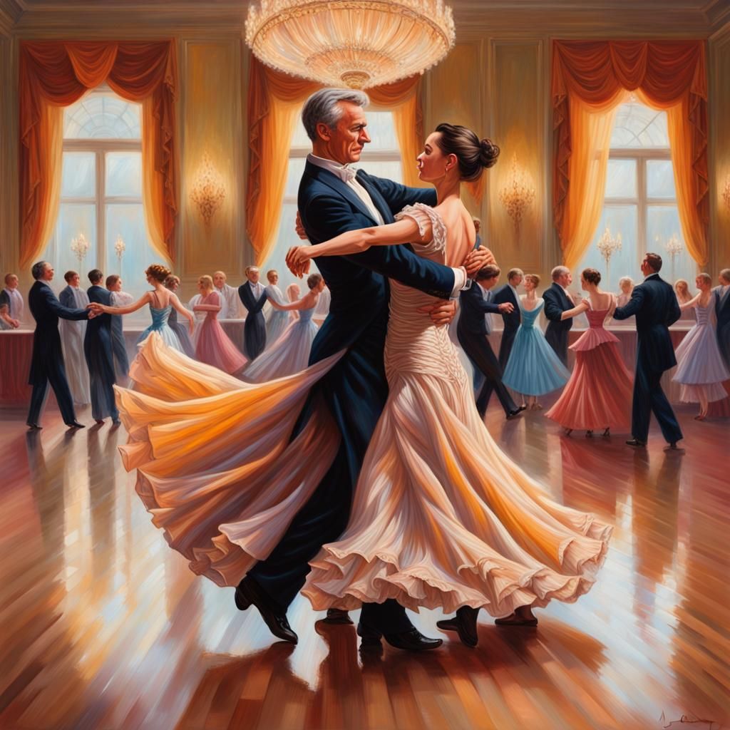 Elegant Ballroom Dance in Hyperrealistic Splash Art