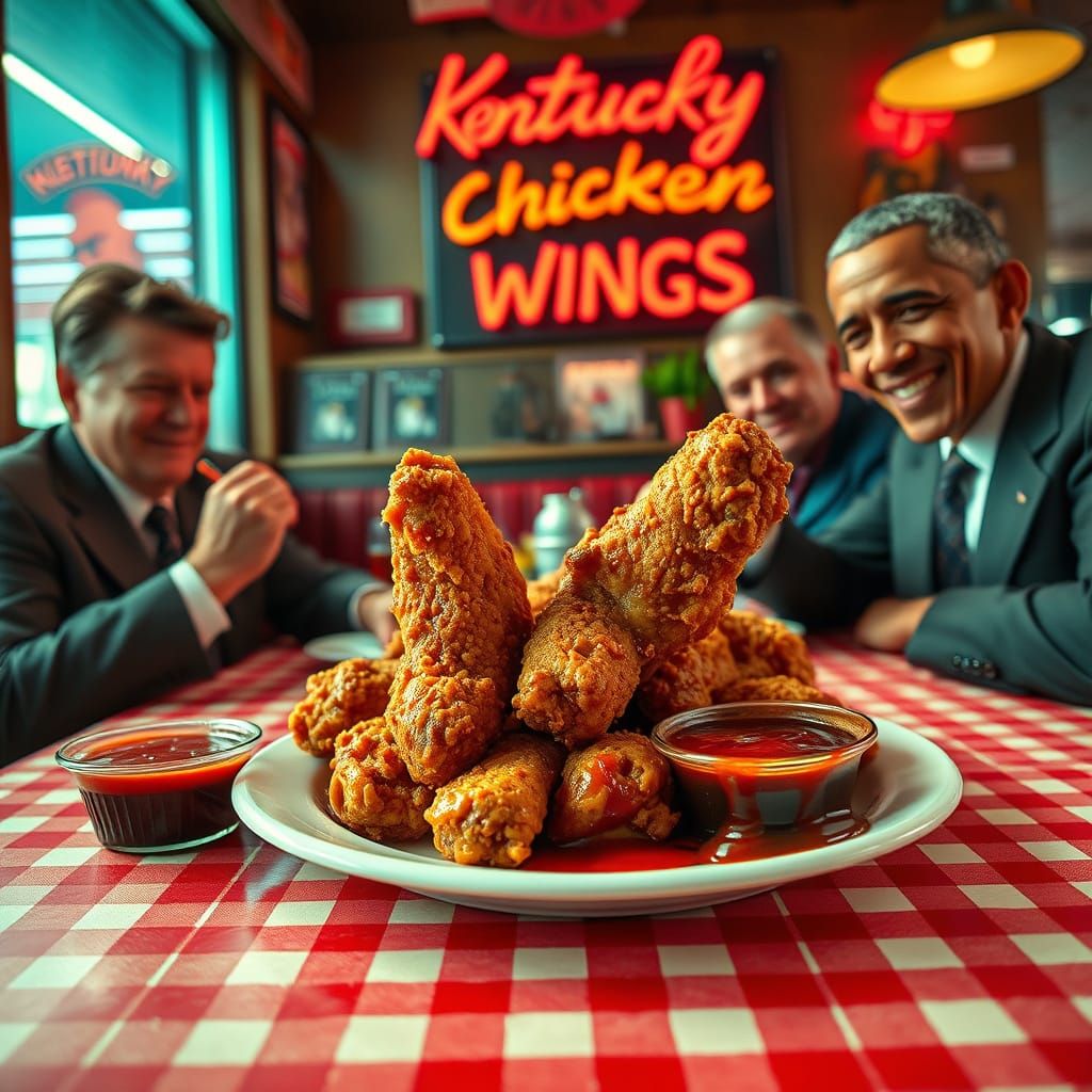 Fried Chicken Wings in Cyberpunk Restaurant