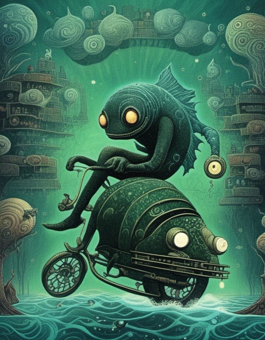 Biomechanical Horror: Shark Rider in Dark Laboratory