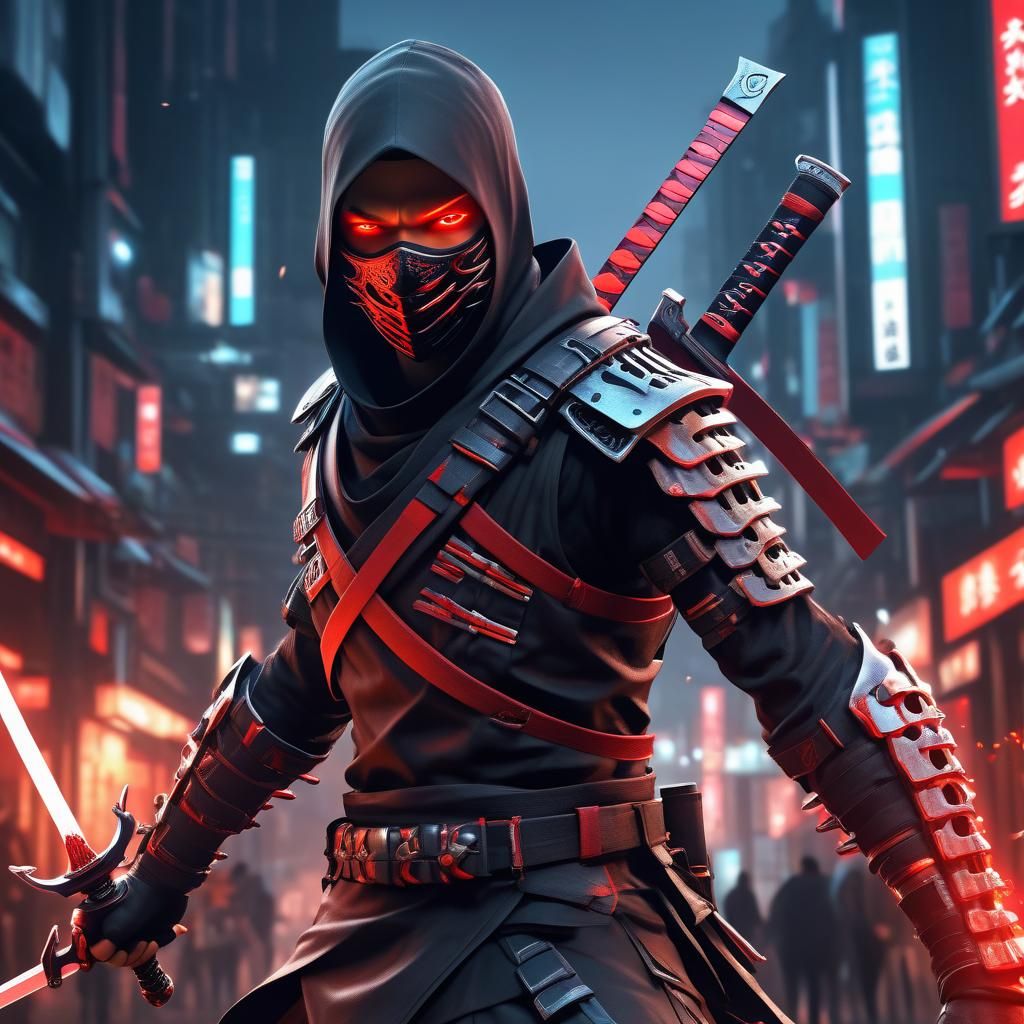 Biomechanical Ninja Assassin with Glowing Sword