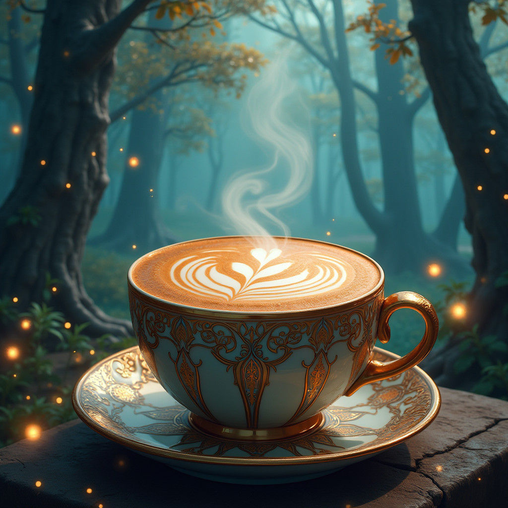 Mystical Latte in Fantasy Forest: Matte Painting