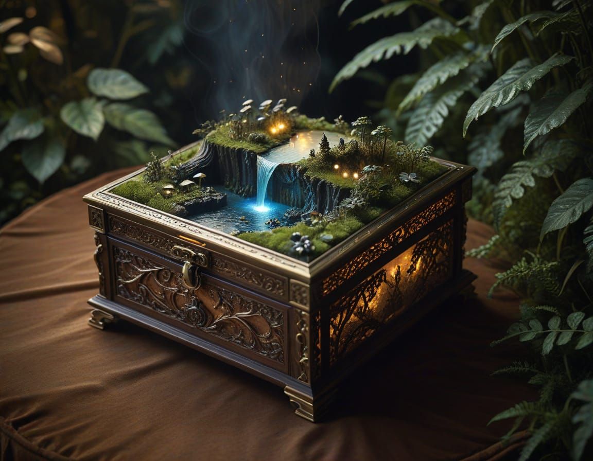 Antique Music Box with Spectral Landscape