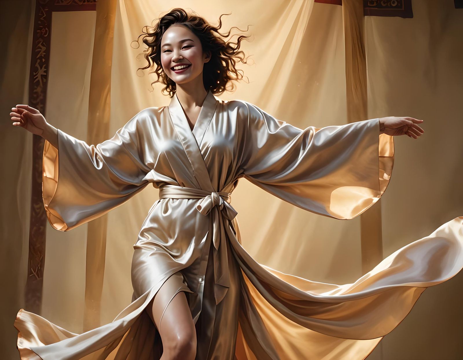 Kazakh Woman in Silk Robe with Hyperdetailed Rendering