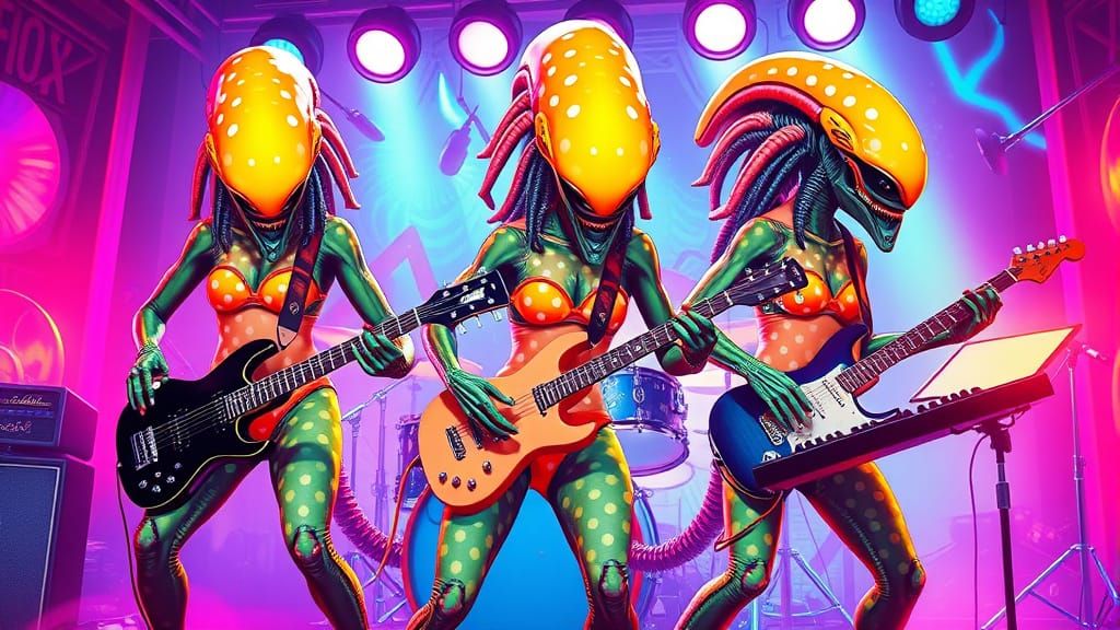 Xenomorph Band in Neon Pop Art Style