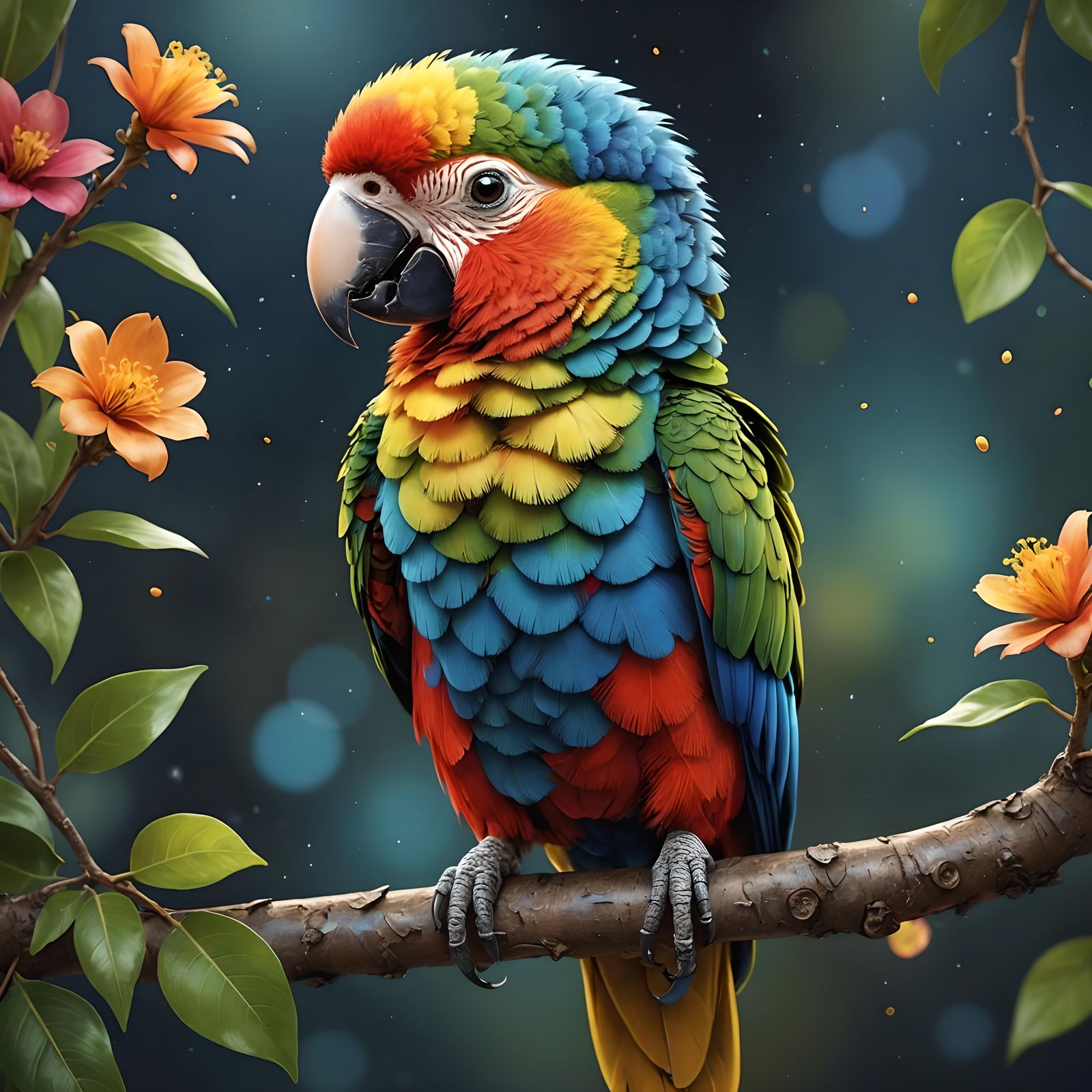Colorful Parrot in Jungle Forest Digital Art