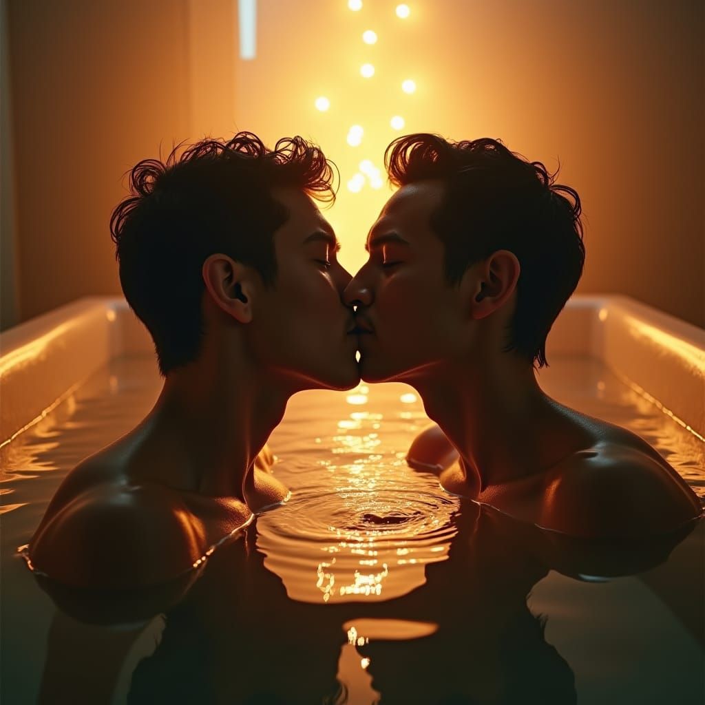 Tender Moment in a Serene Bathtub Setting