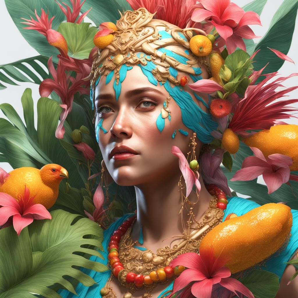 Realistic Tropical Cake Portrait in Hyperdetailed Style